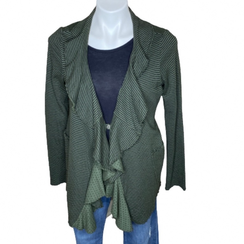 Jūde Green Stripe Ruffled Cardigan